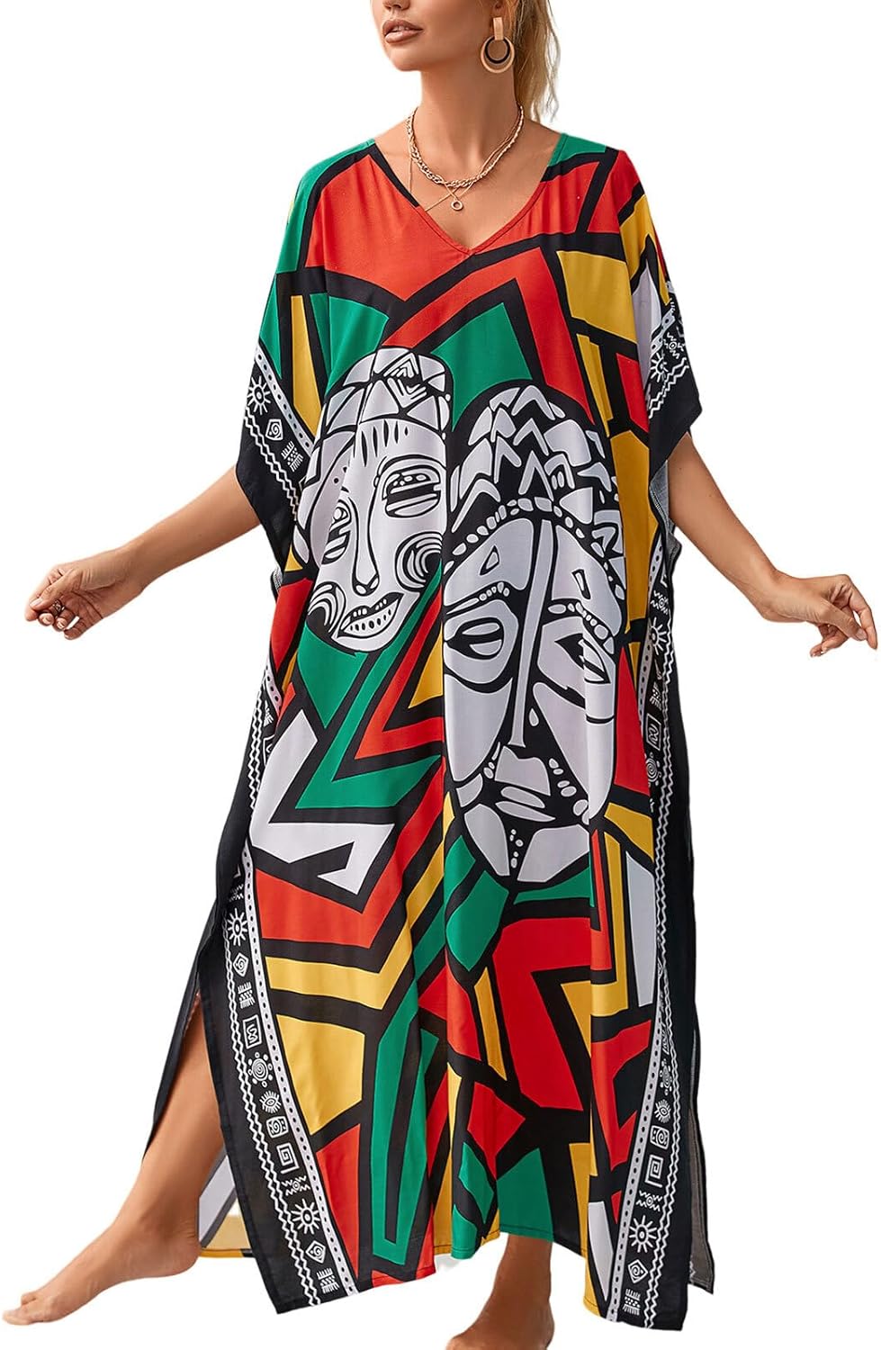 Kaftan Dresses for Women Plus Size Bathing Suit Cover up Vneck Batwing Dress Loose fit Moroccan Caftan mumu Dresses