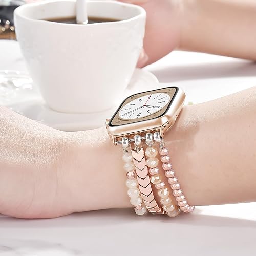 Miniatura 4 de CAGOS Correa de pulsera de cuentas compatible con Apple Watch de 1.496, 1.575, 1.614, 1.654, 1.732 y 1.772 pulgadas, correas elásticas elegantes