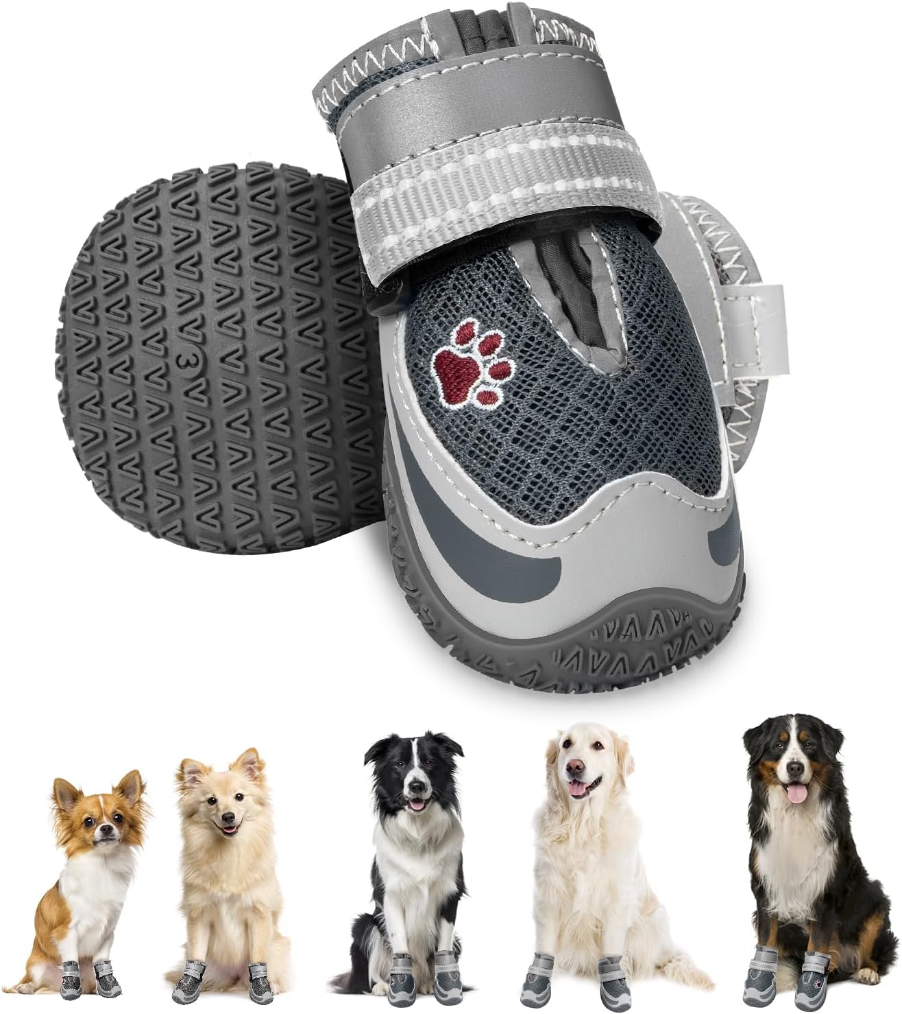 Eyein Dog Shoes for Injured Paws, Adjustable Breathable Dog Boots Paw Protector for Walking Hardwood Floor Outdoor, Anti-Slip Rubber Puppy Booties for Large Medium Small Breeds