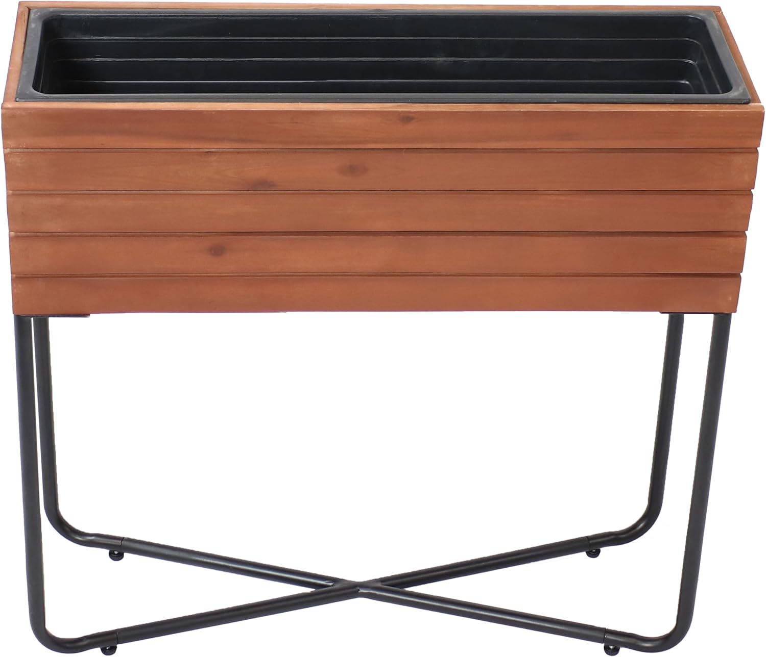 Sunnydaze Slatted Acacia Wood Raised Garden Bed with Legs - Oil-Stained Finish - Powder-Coated Steel Frame - Removable Insert - 23.5-Inch H