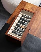 Vista 3 de Pocket Knife Display Case for men collection holder 22-26 folding knife with Walnut Finish Three-Tier Knife organizer storage box with Real Glass