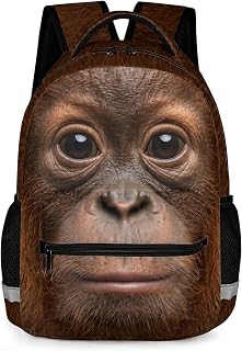 Funny Orangutan Face Backpack for Kids Girls Boys, Jungle Animal School Bookbag with Reflective Strips, Lightweight Backpack for Travel Use, 16.9 Inch