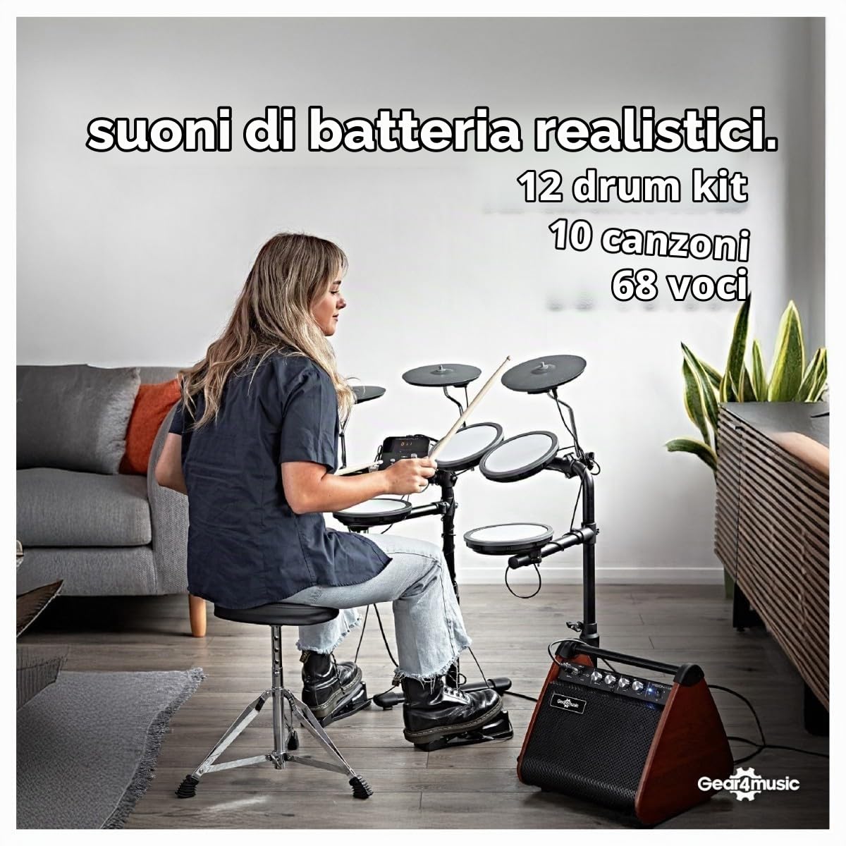 VISIONDRUM Batteria Elettronica Adulti e Bambini, 7 Pad in Mesh, Nero | Kit Batteria Elettrica, Altezza Regolabile, Design Pieghevole, Cuffie, Sgabello e Bacchette Inclusi