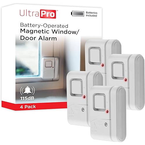 UltraPro Personal Security Window and Door Alarm, 4 Pack, DIY Protection, Burglar Alert, Wireless Chime/Alarm, Easy Installation, Home Security, Ideal for Home, Garage, Apartment and More, 45174