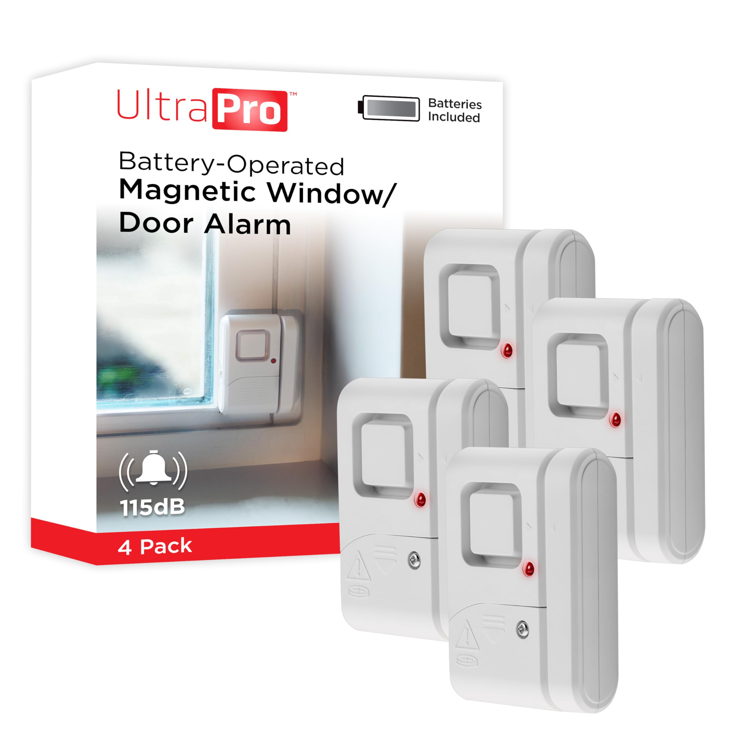 UltraPro Personal Security Window and Door Alarm, 4 Pack, DIY Protection, Burglar Alert, Wireless Chime/Alarm, Easy Installation, Home Security, Ideal for Home, Garage, Apartment and More, 45174