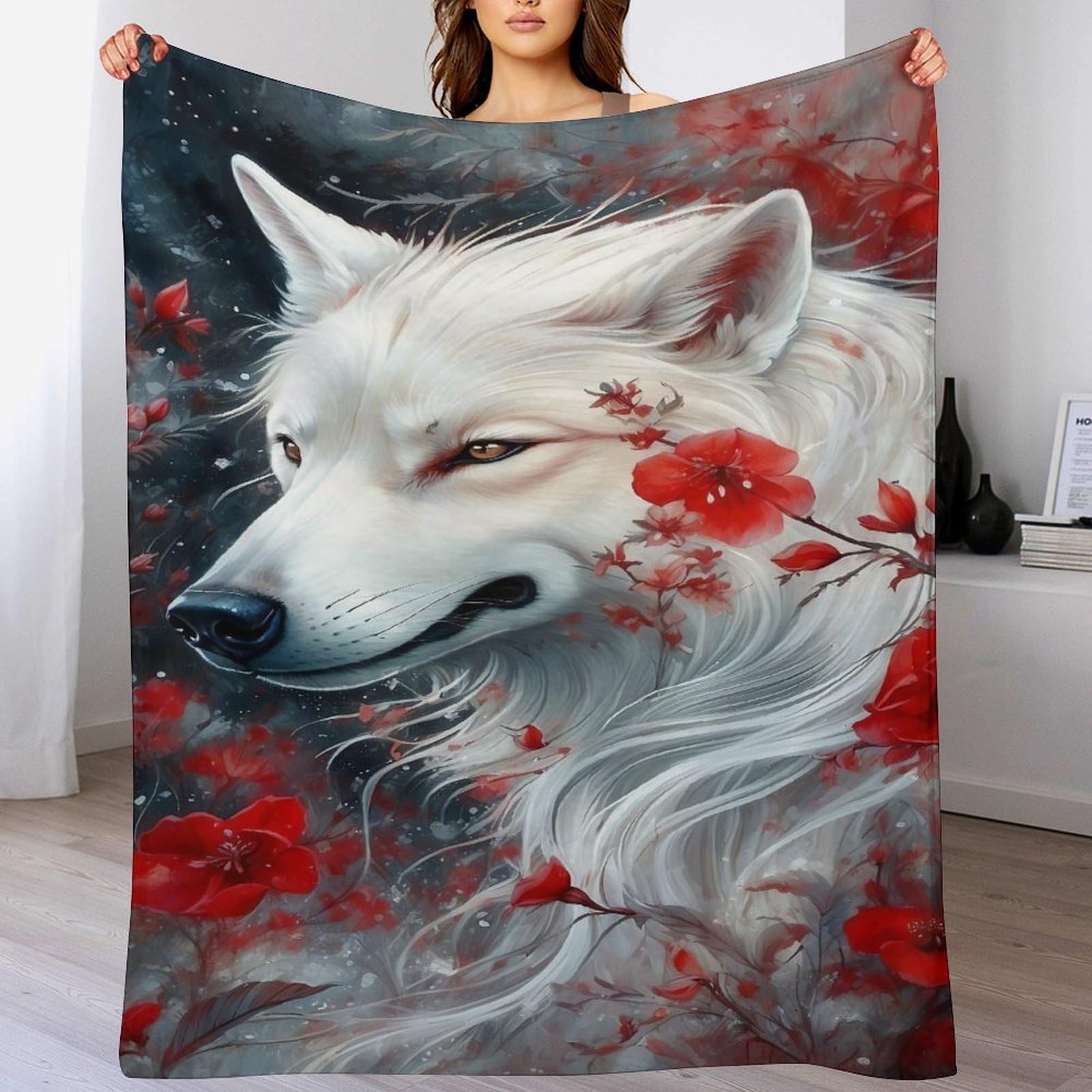 Plaid polaire loup chaud et doux jeté de canapé flannel lit