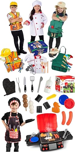 Born Toys Juego de disfraces y simulación para niños, construcción, chef, jardinero y parrillero para niños