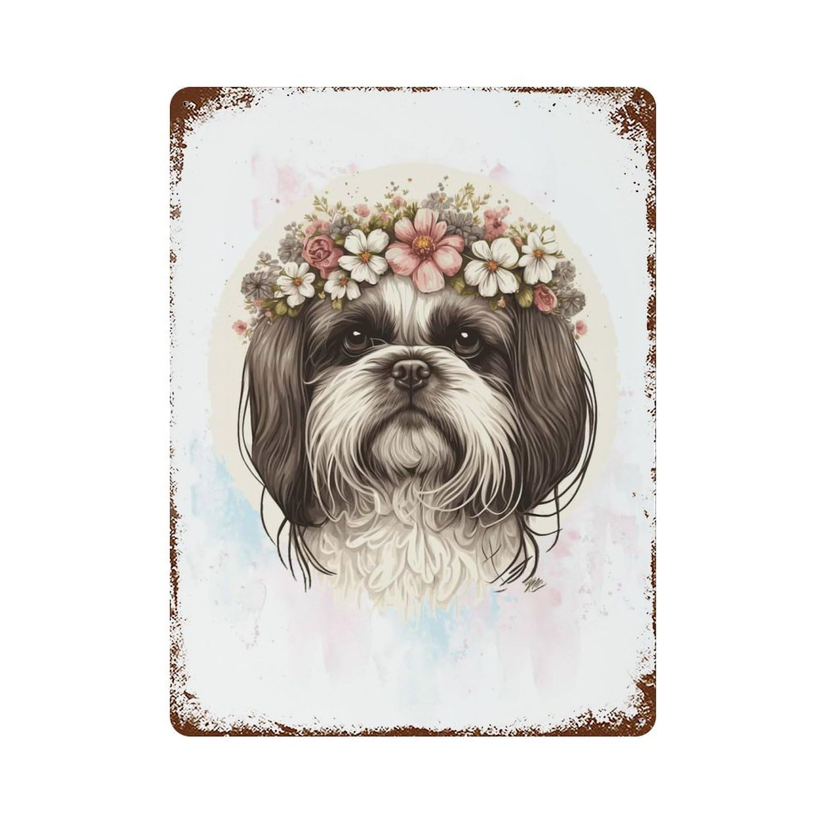 Garage Style Shih Tzu Watercolor Dog Vintage Metal Tin Sign 15.7"x11.8", Industrial Home Decor for Bar And Workshop