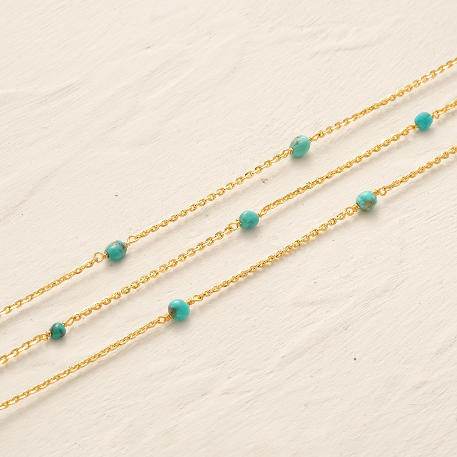 MYEARS Women Bead Choker Station Necklace Gold Gemstone 14K Simple Dainty Handmade Chain Everyday Boho Beach Jewelry - Image 4