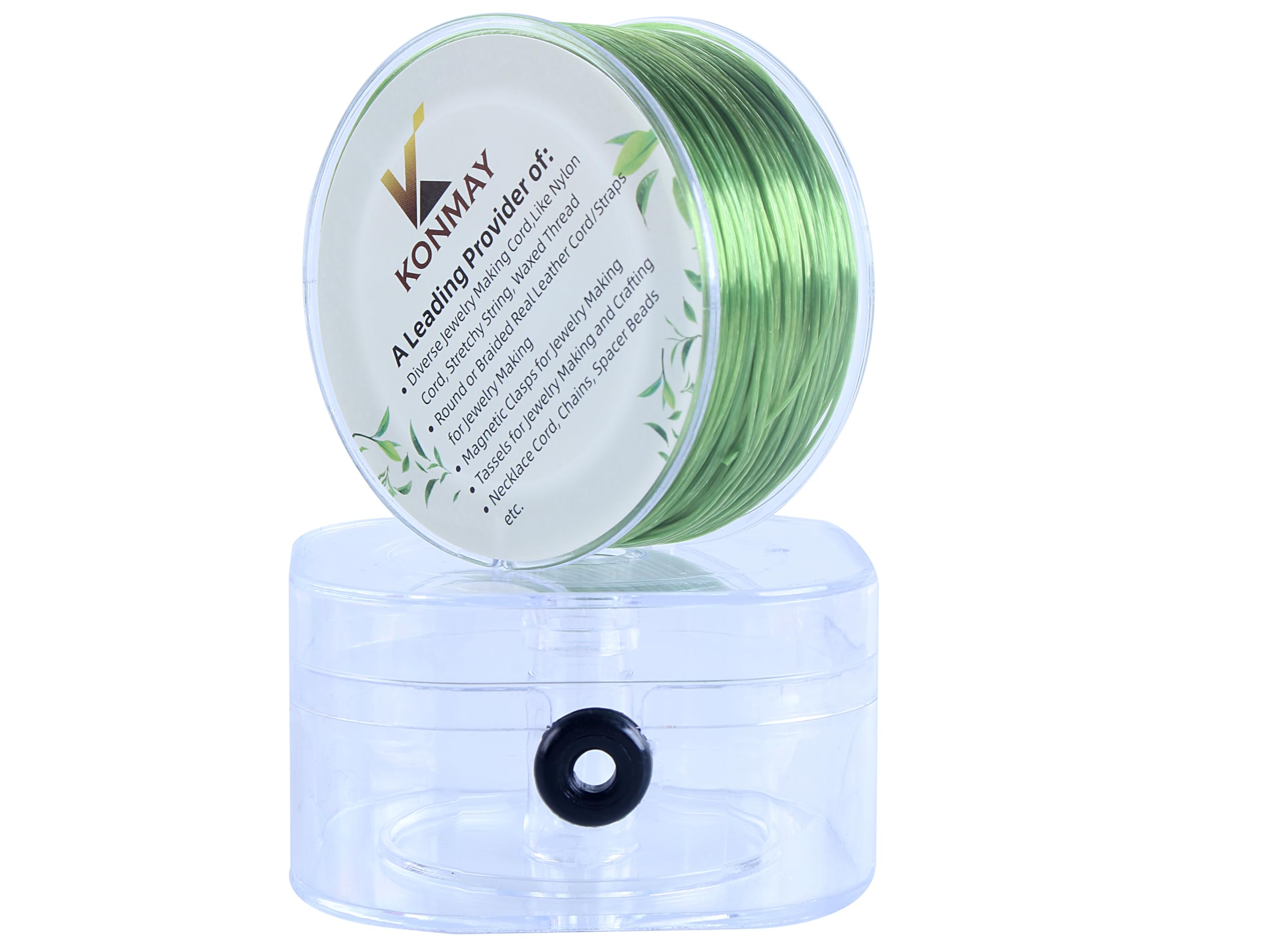 KONMAY 1 Roll 0.8 mm Flat, Stretchy Bracelet Cords with Organizer Case, 90 Meters Green Crystal, Elastic Cord for Jewelry Bracelets and Beading — image 1