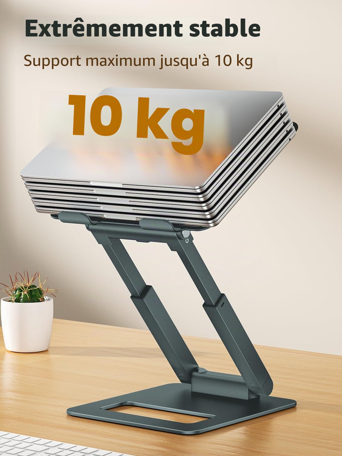 Tounee Support pour Ordinateur Portable, Support PC Ergonomique Hauteur Réglable de 2,1” à 21", pour Jusqu'à 22 Livres de MacBook,Toutes Ordinateur Portable 10-17 Pouces, Gris
