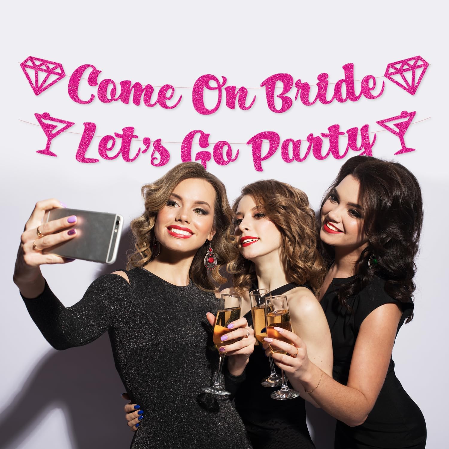 PartyForever Cartel con texto en inglés On Bride Let’s Go Party