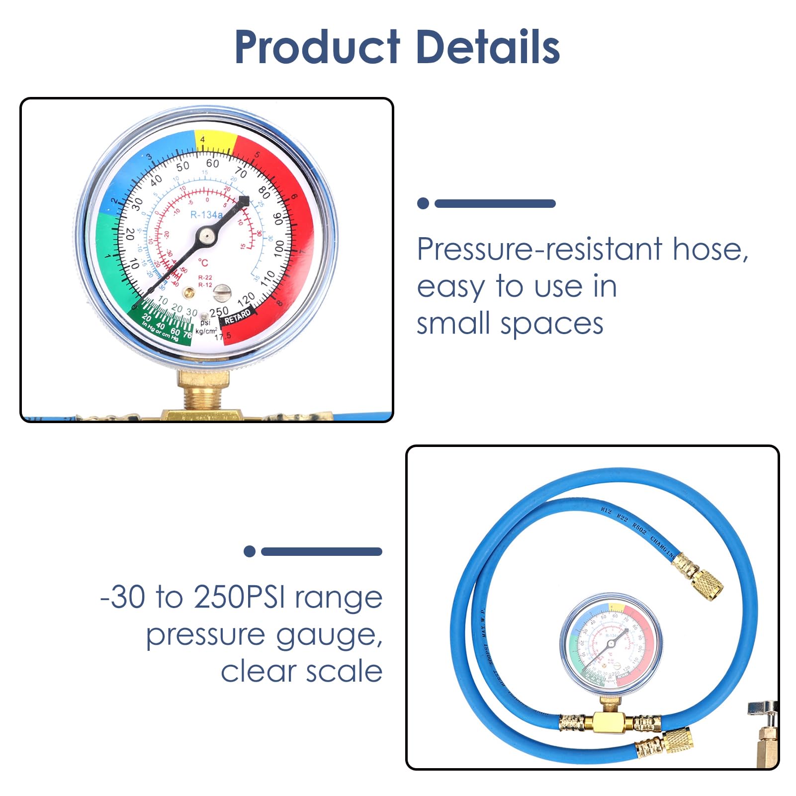 Kit Tubo Di Ricarica Refrigerante Per Aria Condizionata Auto - Con Manometro Per R134A, R12, R22 - Foto 2
