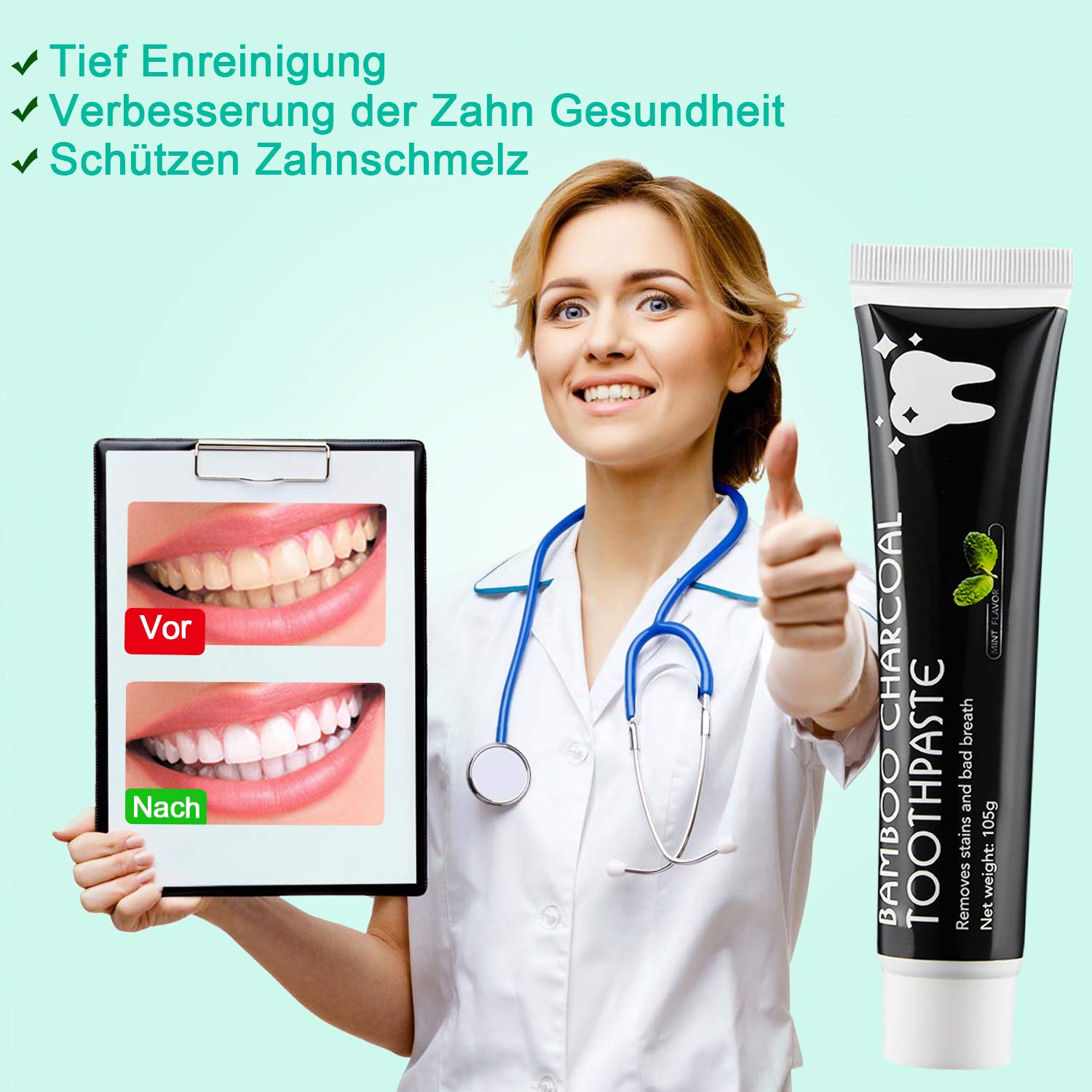 Aktivkohle Zahnpasta -Schwarze Zahnpasta Weisse Zhne -Natrliche Bamboo  Activated Charcoal Teeth Whitening Toothpaste Black -Zahnaufhellung Bambus  Carbon Zahncreme Ohne Fluorid 105g : Amazon.de: Drogerie & Krperpflege