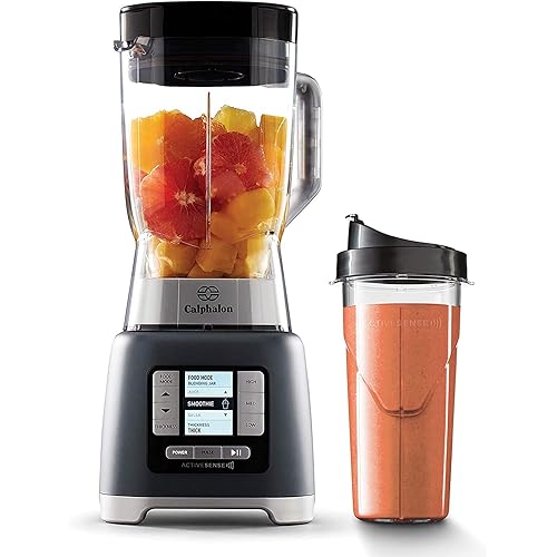 Calphalon Blender, 24-Oz Portable Blend-n-Go Smoothie Cup, ActiveSense 1200-Watt Motor, Dark Stainless Steel