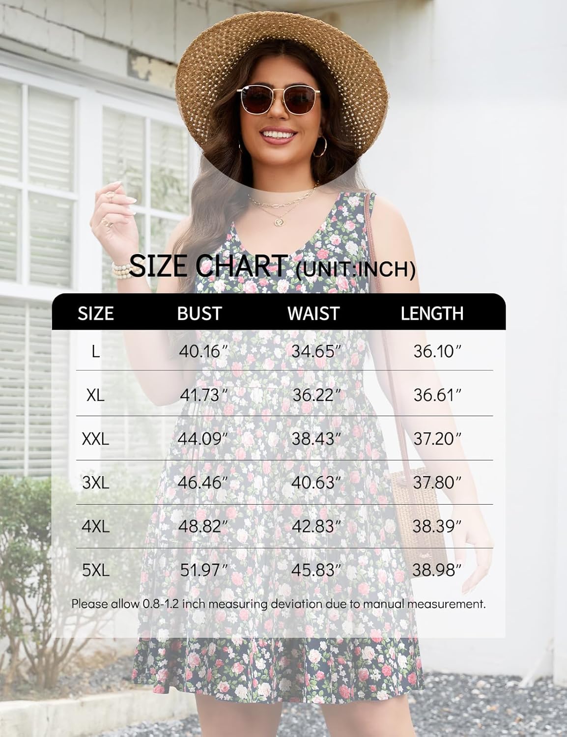 JollieLovin Women Plus Size Summer Dress Casual V Neck Sleeveless Tank T Shirt Beach Sundresses with Pockets(L-5X) - Image 7