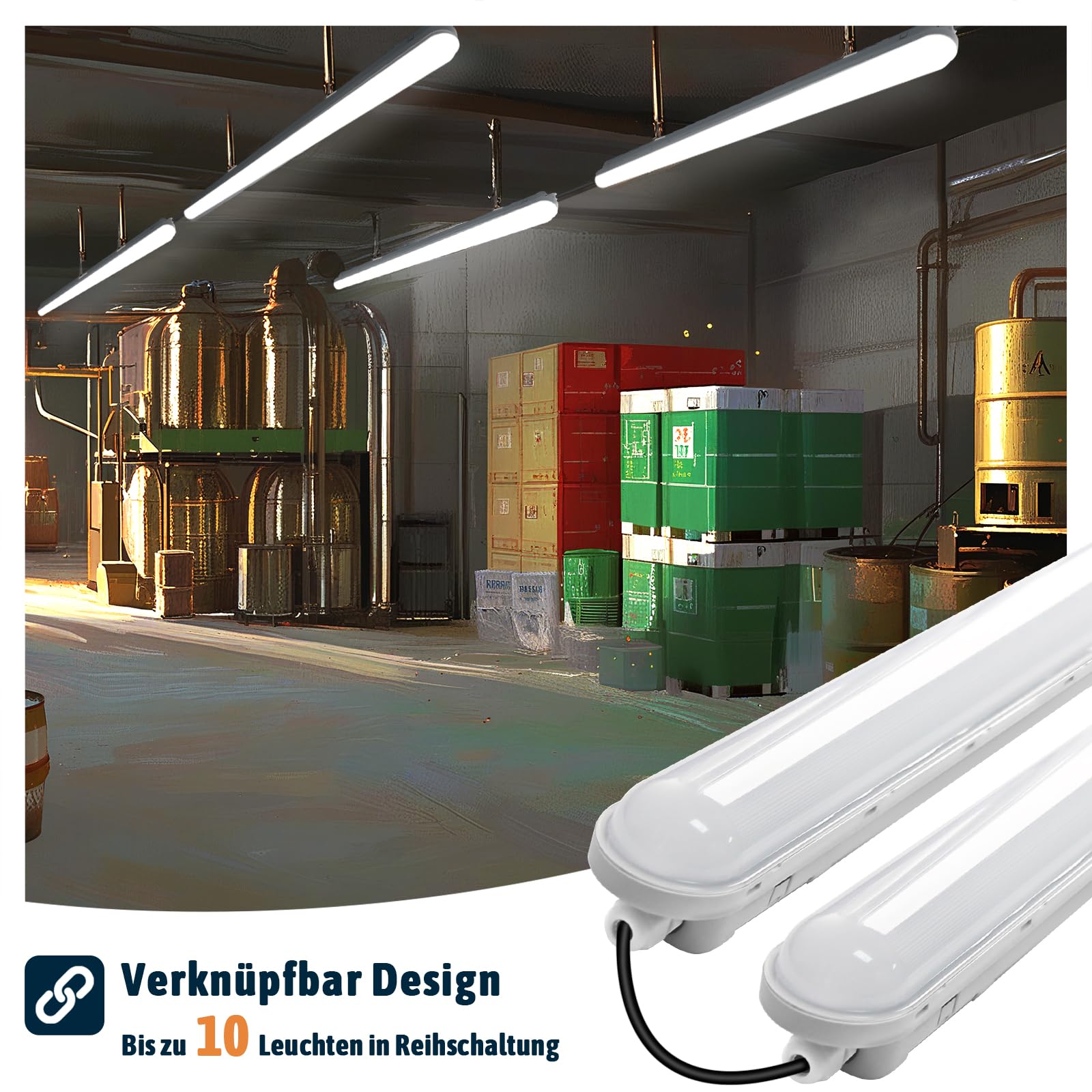 buling 4 Stück Feuchtraumleuchte LED 120CM, 36W 4500LM Röhre Lampe, Verknüpfbar Wannenleuchte IP65 Wasserfest Leuchtstoffröhre Leuchte für Büro Keller Garage, Neutralweiß 4000K