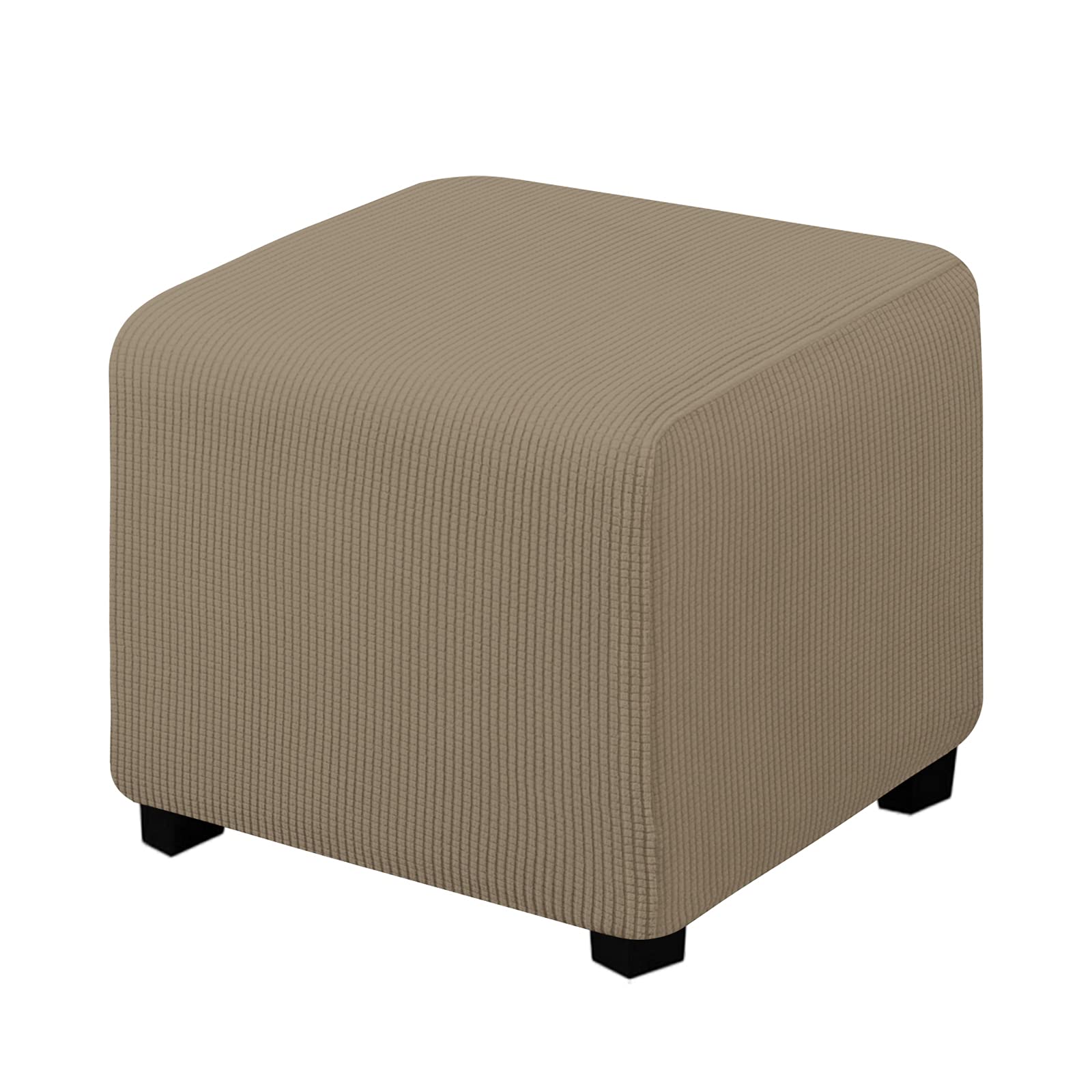 Easy-Going Stretch Square Ottoman Cover Folding Storage Stool Furniture Protector Soft Rectangle Slipcover with Elastic Bottom (15x15x15inch, Natural) ā image 1