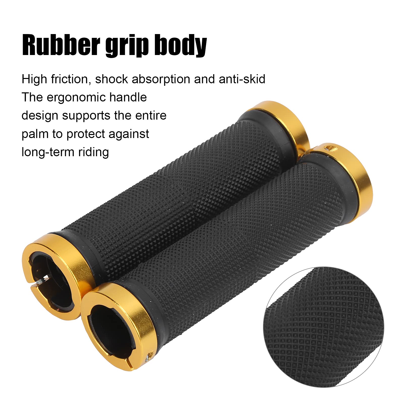 1 Pair Bikes Handlebar Grips, 5x0 9x1 3in Bikes Hand Bar End Grips, Lightweight and Avoid Slide Mountain Bikes Handle Bar Grips with Plug, Bikes Grips for All Regular Handlebars(Gold)