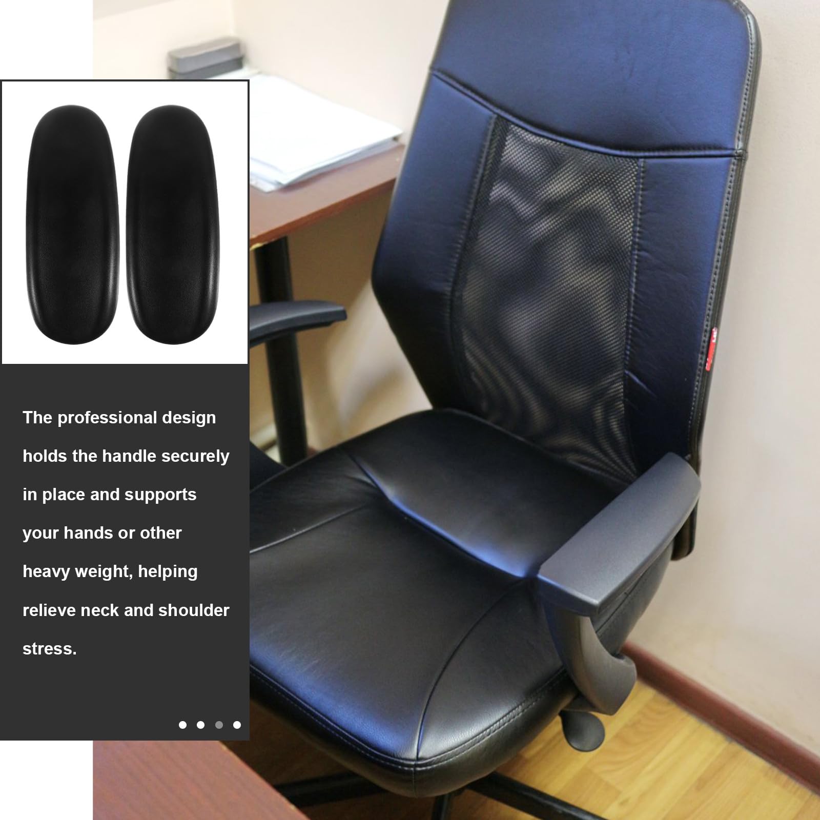 Reposabrazos Reemplazable para Silla de Oficina en PU Negro Agarre Firme, Almohadillas Cómodas Ideales para Silla Giratoria y Uso Prolongado