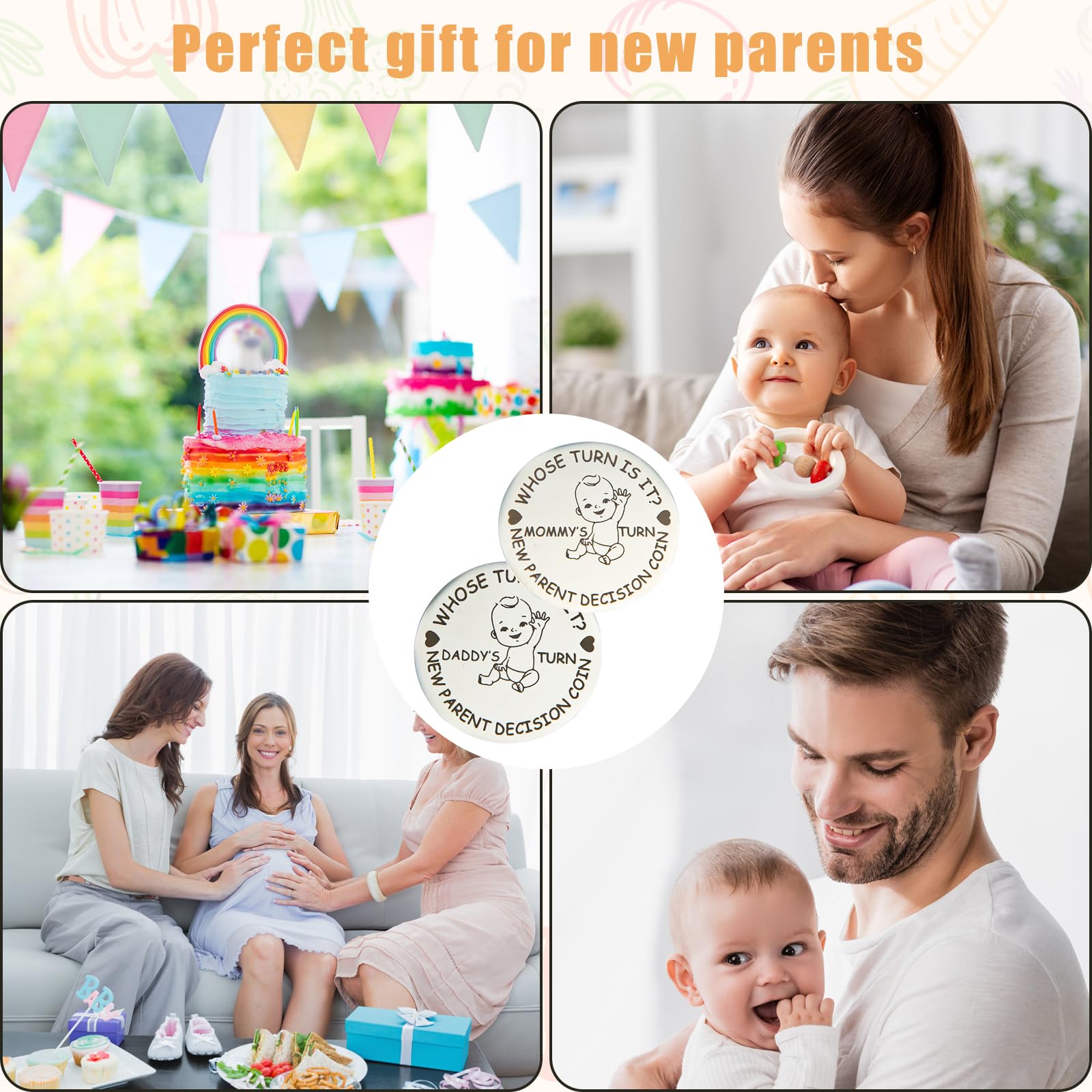New Parents Decision Coin, Funny Baby Gift Decision Making Coin Double Sided Mommy's Turn Daddy's Turn Coin Cute Gifts for New Parents Pregnancy Gifts for First Time Mom and Dad