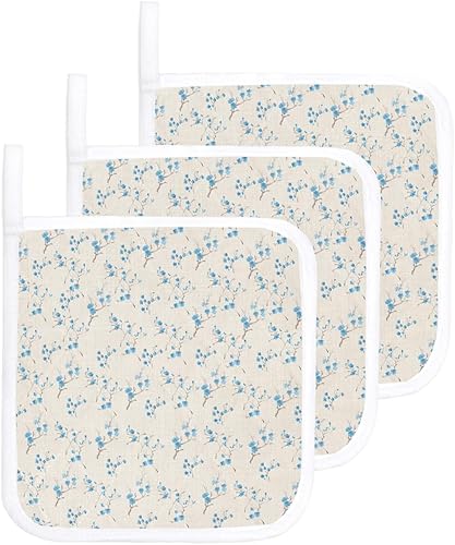 3 Packs Wildflower Botanical Pot Holders Sets for Kitchen,Oven Pan Plate Bowl Pads Heat Proof Mat with Hanging Loop,Terry Cloth Potholders Soft Grip