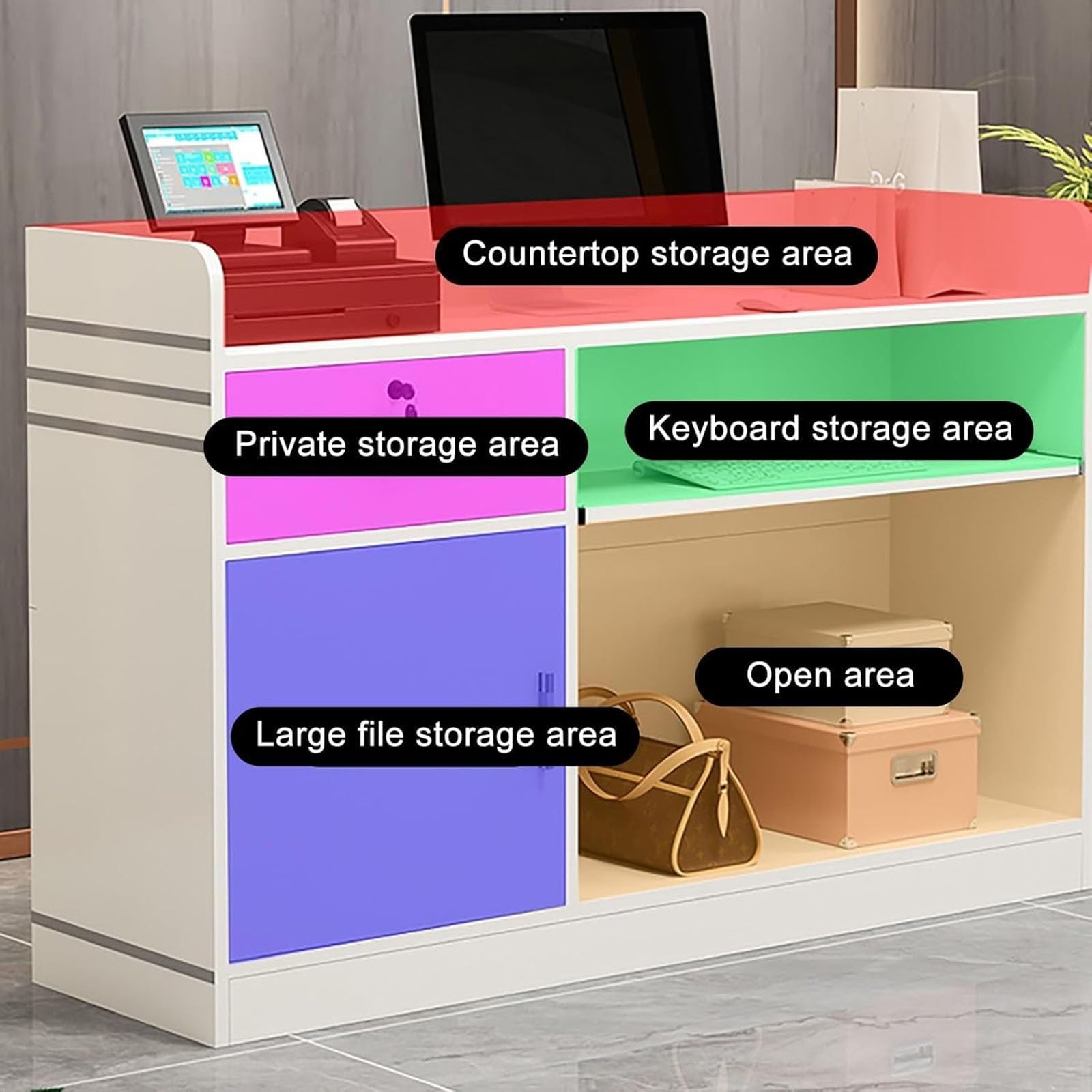 Rezeptionstheke Moderne Ladentheke, Front Desk Rezeptionstheke mit abschließbarer Schublade & Tür Schrank, für Salon Empfangsraum Checkout Büro(Black,80 * 42 * 92cm)