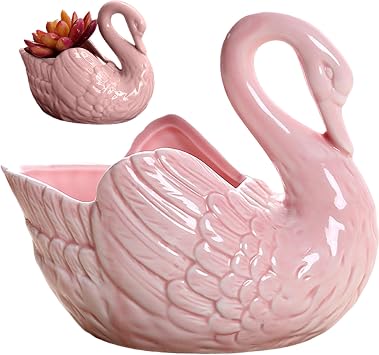 Swan Planter, Cute Elegant Swan-Shaped Succulent Plant Pots, Simple Ceramic Pots for Plants, Decorative Flower Pot for Home, Office, Style 2.