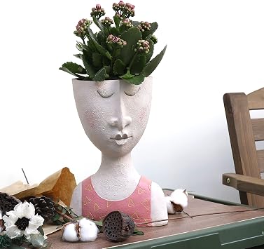 Face Planters Pots Head Planter Large Flower Pots with Drainage Hole Closed Eyes Female Planters for Indoor Outdoor Plants Cactus Succulent Pots Lovely Gifts for Friends Girls