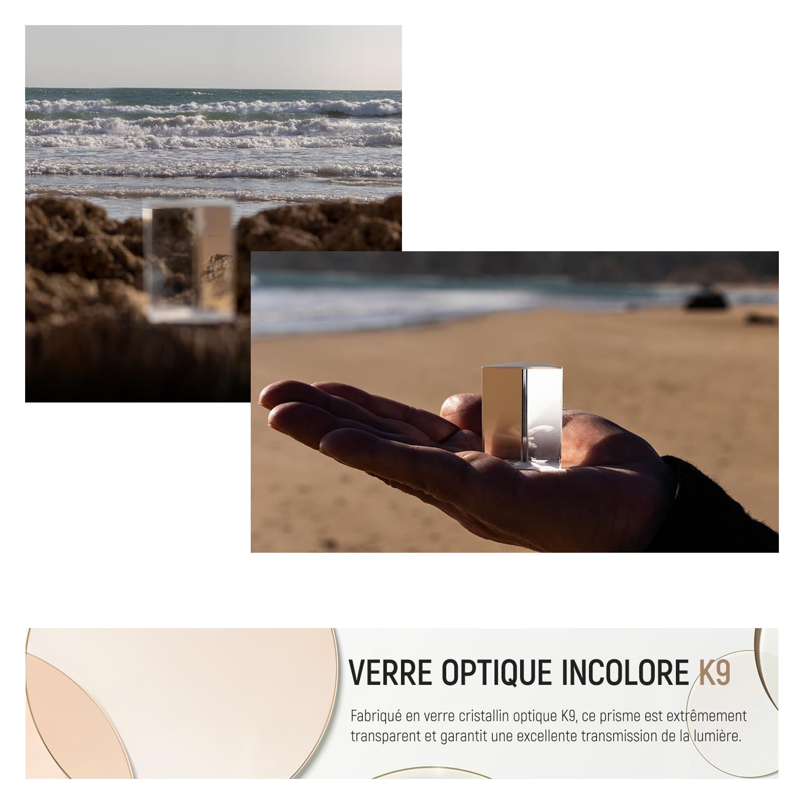 NEEWER Prisme Triangulaire 2,4 Pouces/6cm, Verre Optique Cristal K9 pour Prisme Photographie, Prisme de Photographie Effets Arc-en-Ciel, Enseignement de la Physique du Spectre de Lumière
