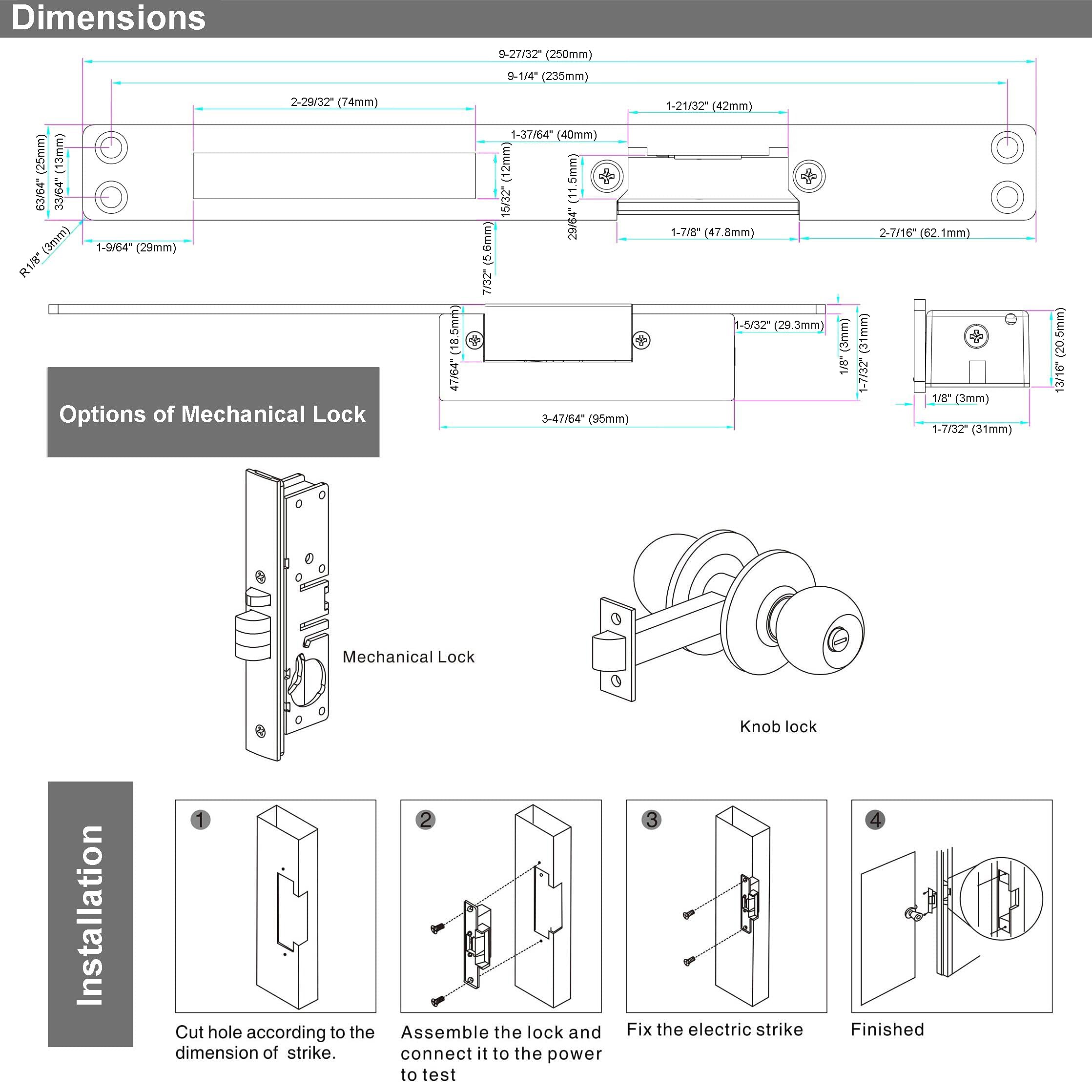 UHPPOTE DC 12 V długa osłona czołowa typ elektryczna inteligentny zamek katodowy awaryjny tryb NC
