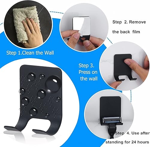 Miniatura 7 de ReJiechu Soporte impermeable para maquinilla de afeitar para ducha, ganchos autoadhesivos resistentes, ganchos de toalla de acero inoxidable para