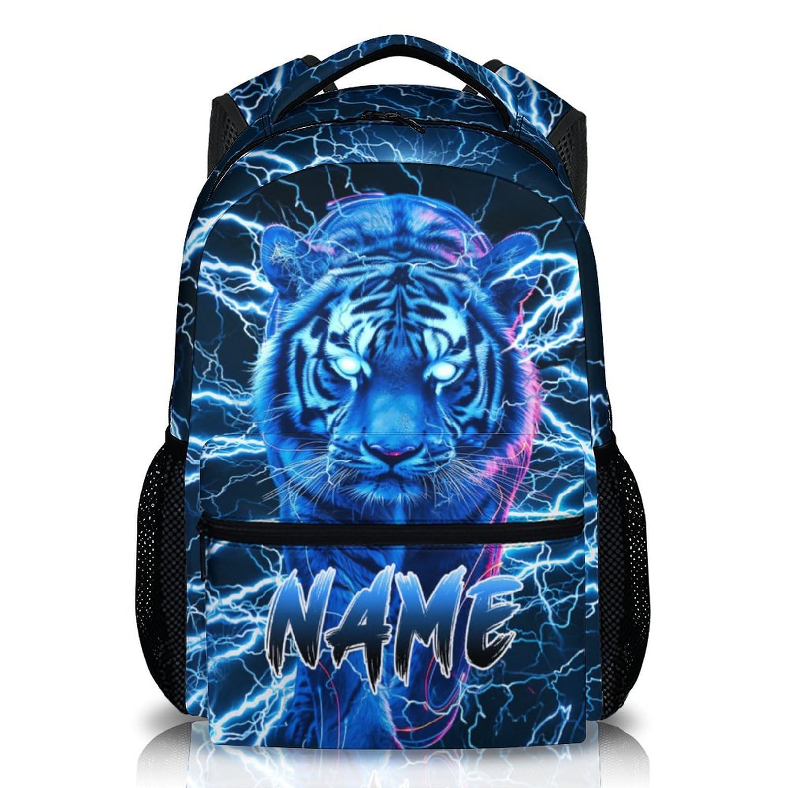 CUSTOMJOY Boys School Backpack, Personalized Tiger Backpacks with Name for Kids Kindergarten Primary Senior Middle, 17 Inch Durable Personalized Cool