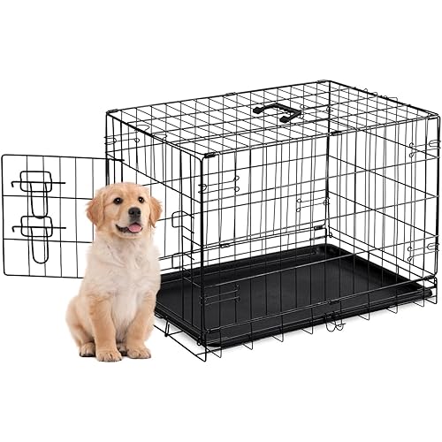 Dog Crate, Small 24 Inch Single Door Portable Puppy Dog Cage, Metal Wire Pet Kennel with Secure Lock, Leak-Proof Pan Tray, Foldable Design for Small Dog Indoor Training and Outdoor Trave