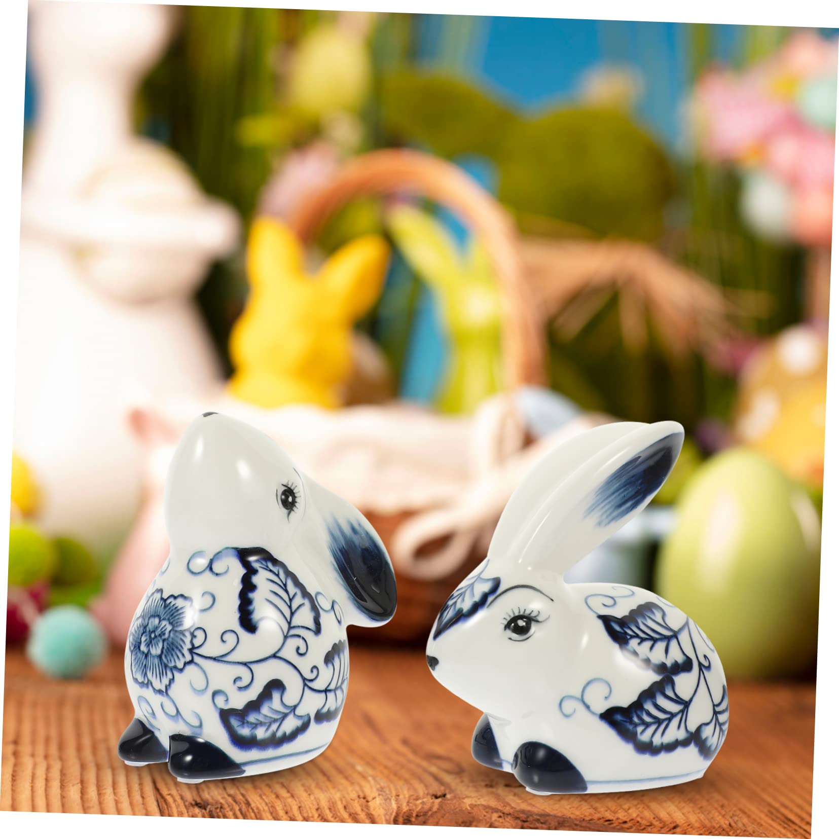 TOPBATHY Statuette di Coniglio in Ceramica Bianco 2 Pezzi, Decorazione la Casa Elegante e Creativa, per Decorazioni Pasquali o Arredamento Desktop