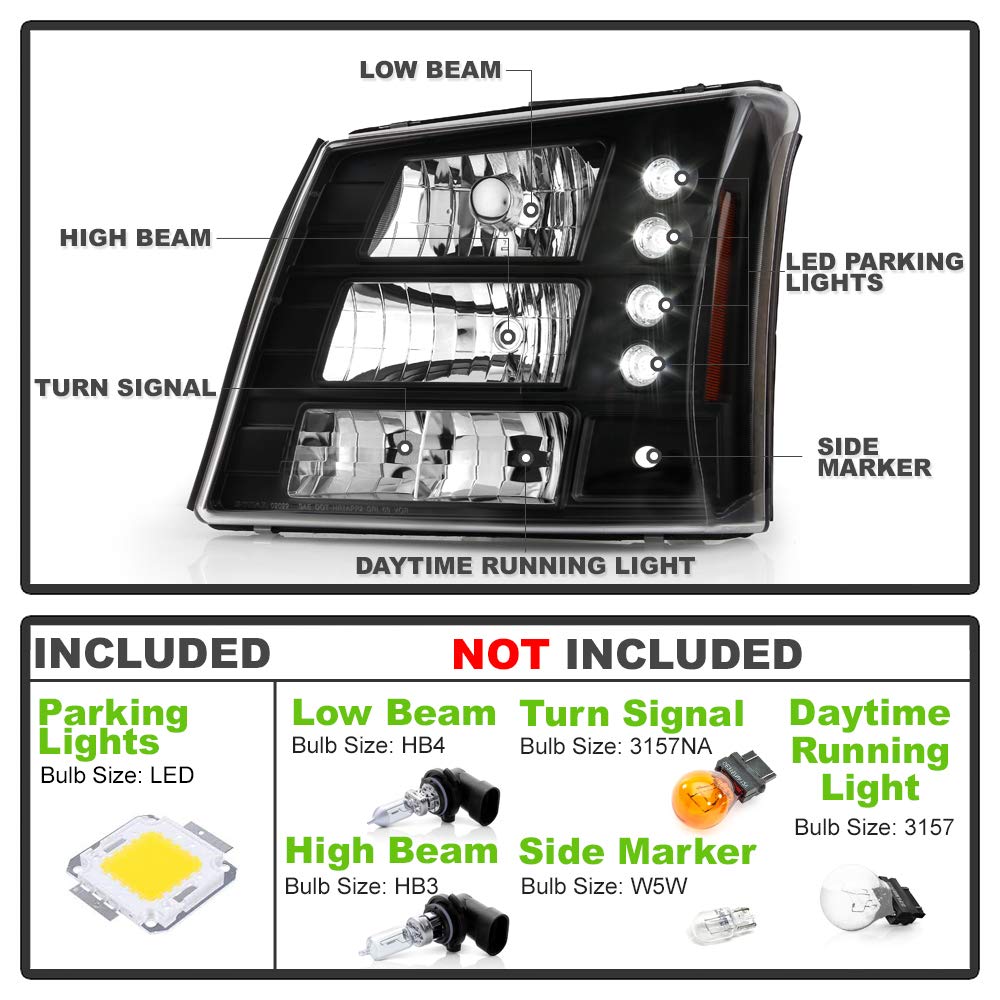 Black Headlights Bumper Lamps For 2003-2006 Chevy Silverado 1500