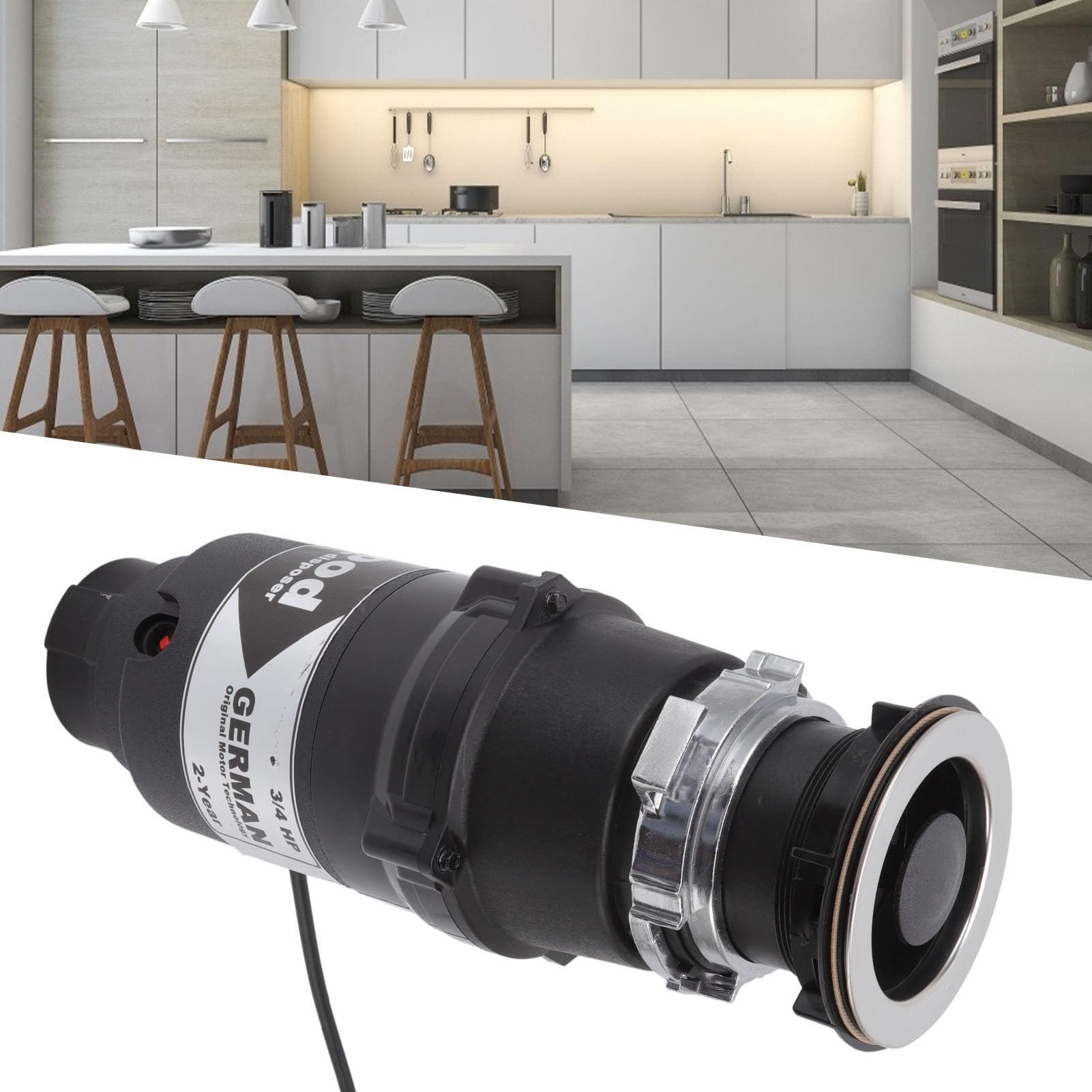 Triturador de residuos de alimentos Eliminación de basura silenciosa de 3/4 con motor de 4000 RPM, cámara de 37 oz, de molienda de acero inoxidable, uso doméstico en la cocina,