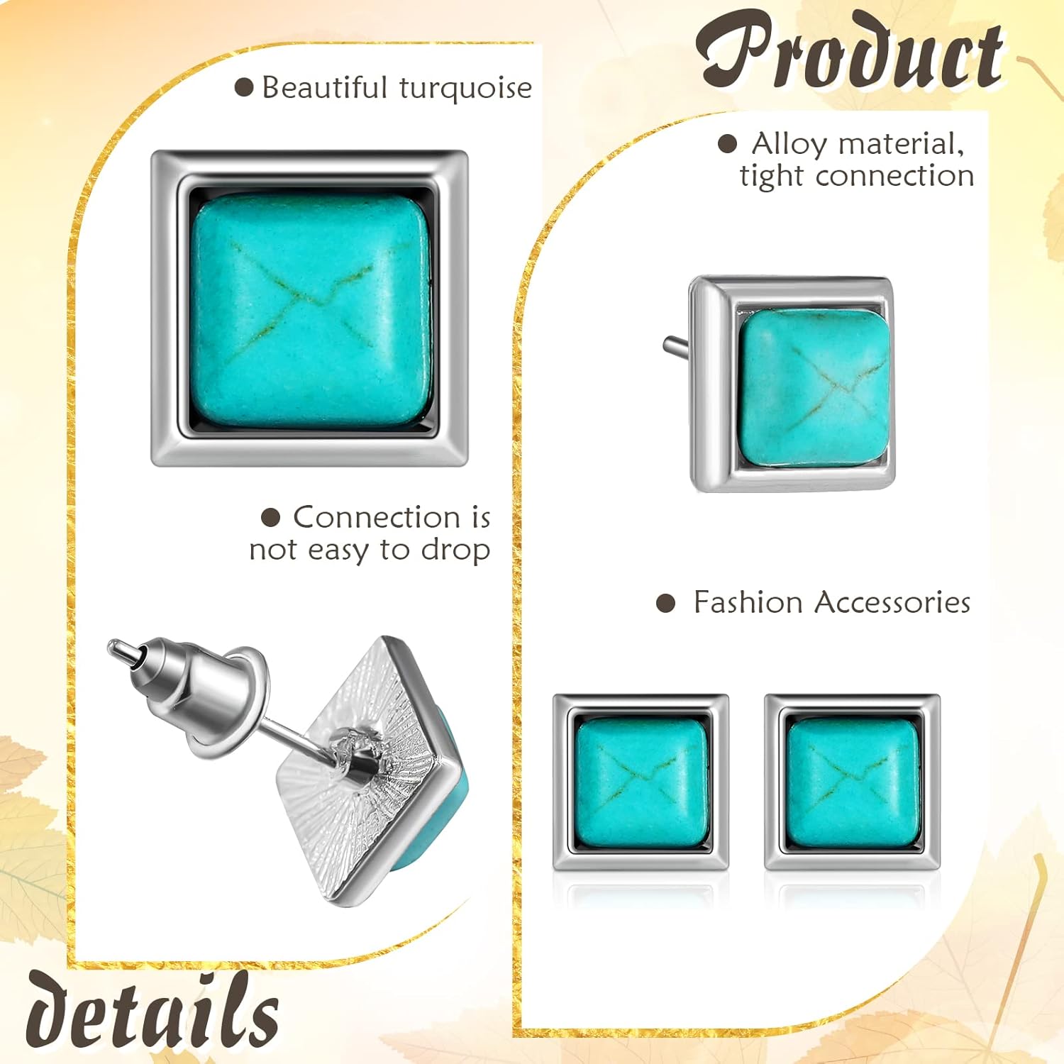 6 Pairs Turquoise Stud Earrings Small Geometric Oval Round Flower Earrings Gemstone Cut Shape Square Studs Turquoise Jewelry - Image 5