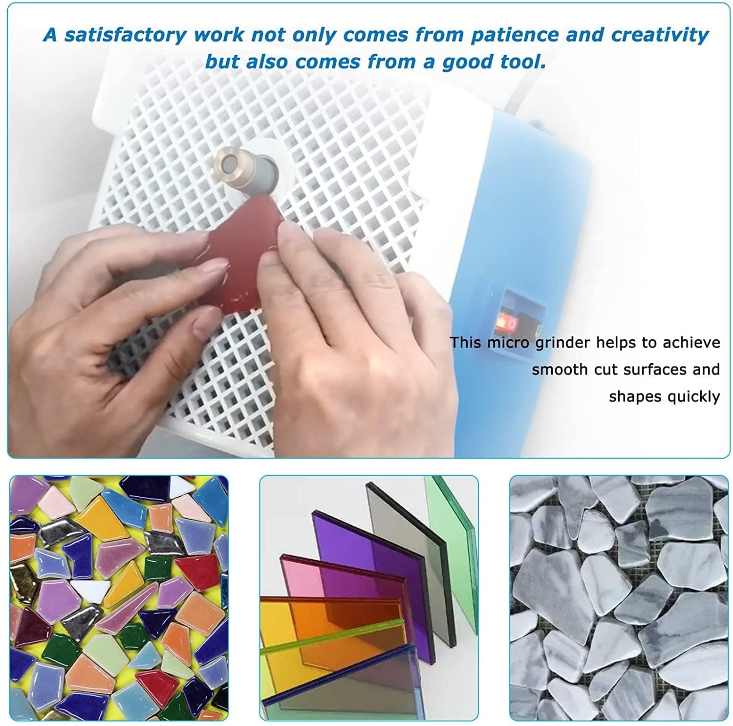 Starter kit per smerigliatrice per vetro colorato, mini smerigliatrice per vetro portatile con punte e deflettore diamantati da 5/8"e 1", mini kit di strumenti per molatura fai da te per modellare i