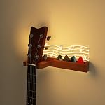 CoolGift Mart Glowing Support mural pour guitare, conception de notes musicales, porte-pick avec rainure chaude - USB Powered, Premium Wood et Acrylique, pour Basse électrique acoustique Ukulele Violin, Cadeau pour les amateurs de musique & Joueurs de guitare