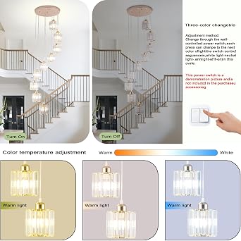 9 Light Raindrop Crystal Chandelier Gold | Long Pendant Light for High Ceilings Staircase Foyer Entryway and Living Room [Energy Class E]