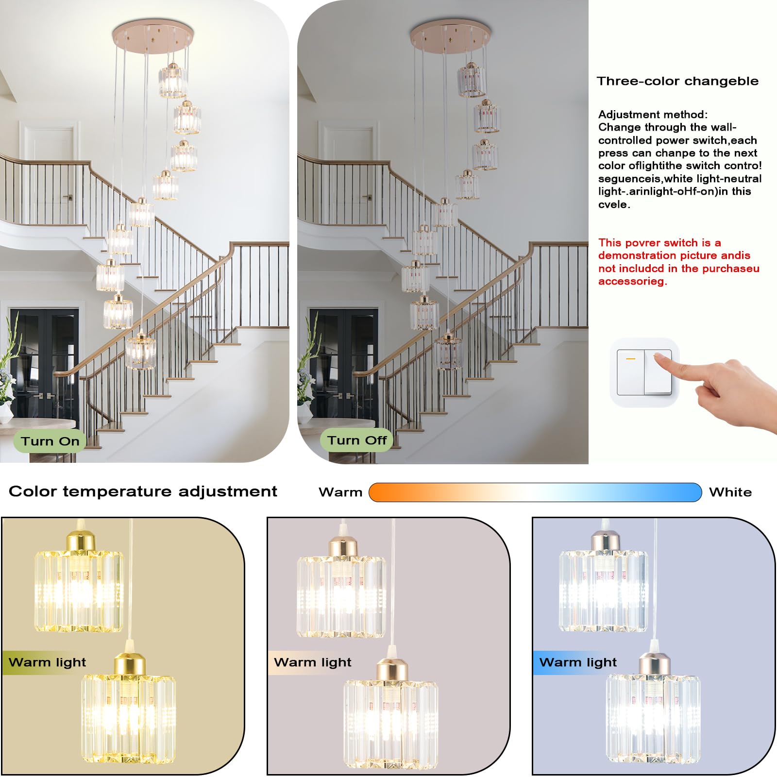 Hohe Decken Lange Kronleuchter Moderne Kristall-Pendelleuchte Raindrop Drop Lampe Hängende Kronleuchter Deckeneinbauleuchten für Treppenhaus, Foyer, Eingangsbereich Gold 9 Leuchten