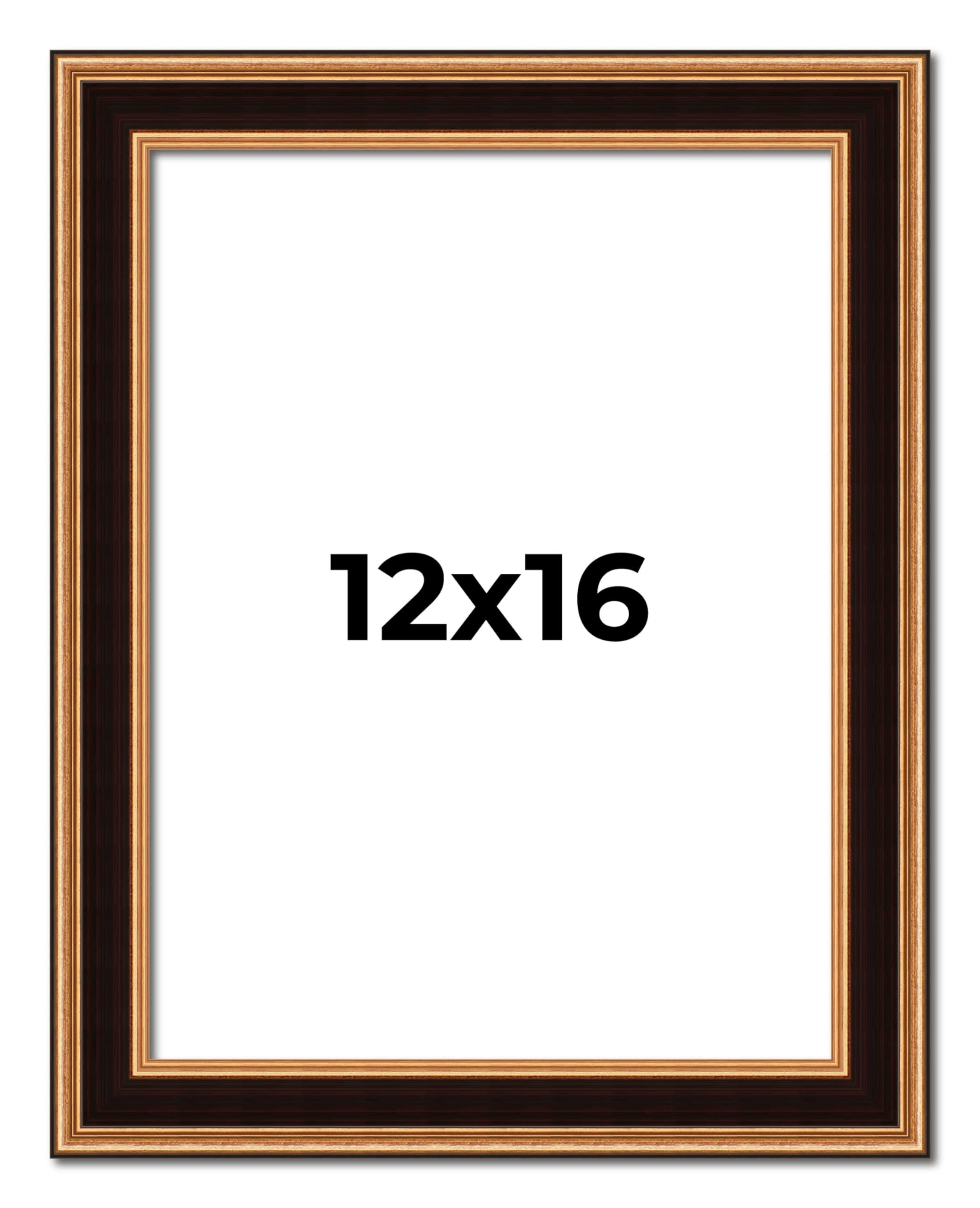 12x16 Frame Gold Brown Plein Air Vintage Solid Wood Picture Frame | 1.75 Inches Moulding Width | Interior Depth 0.5 Inches | Complete with UV Acrylic