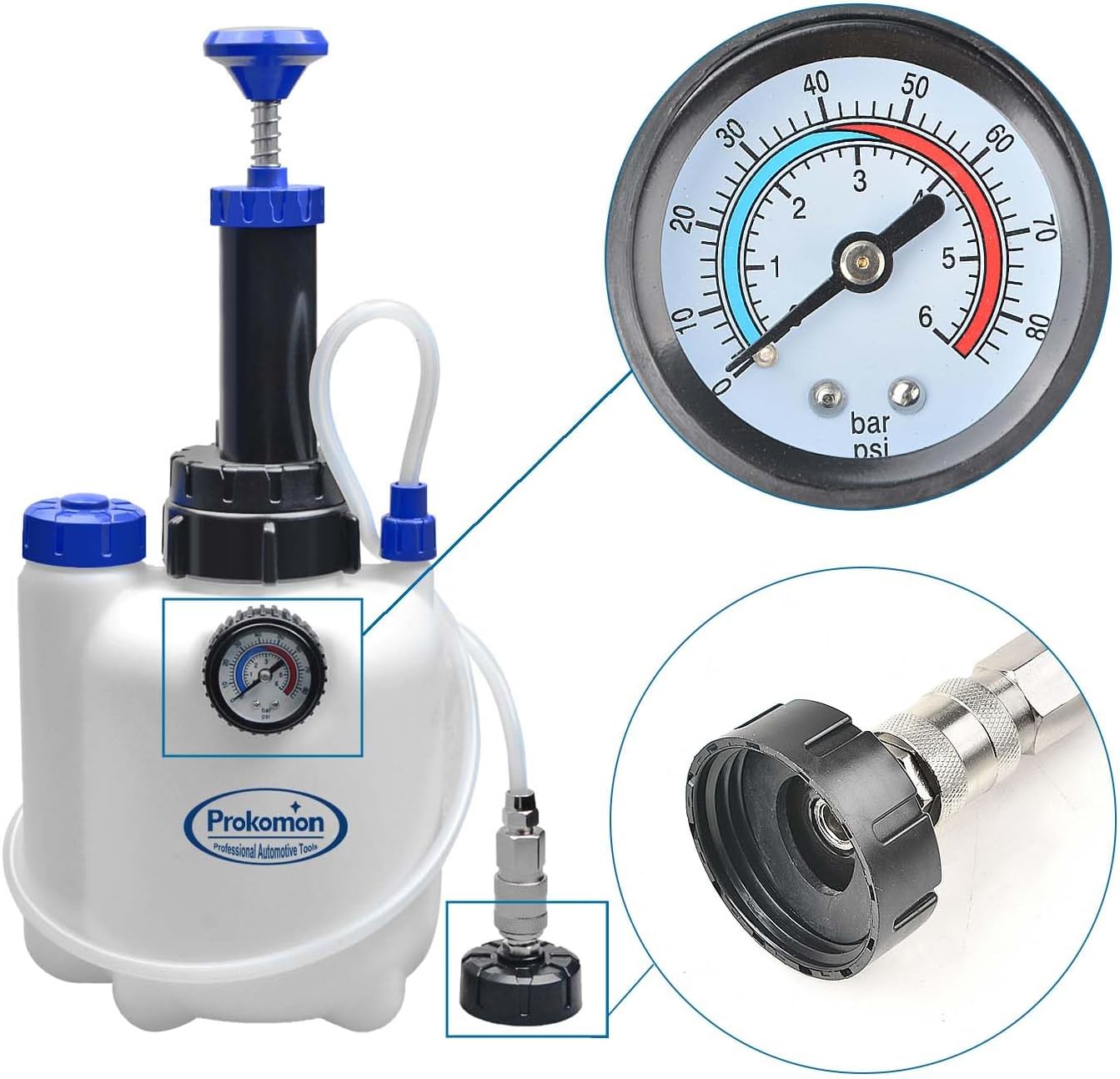 Prokomon 3L Manual Brake Bleeder Fluid Pump with 4 Master Cylinder Adapters and 1L Brake Bleeder Bottle Suitable for Most Vehicles One-Person Operation (7pieces)