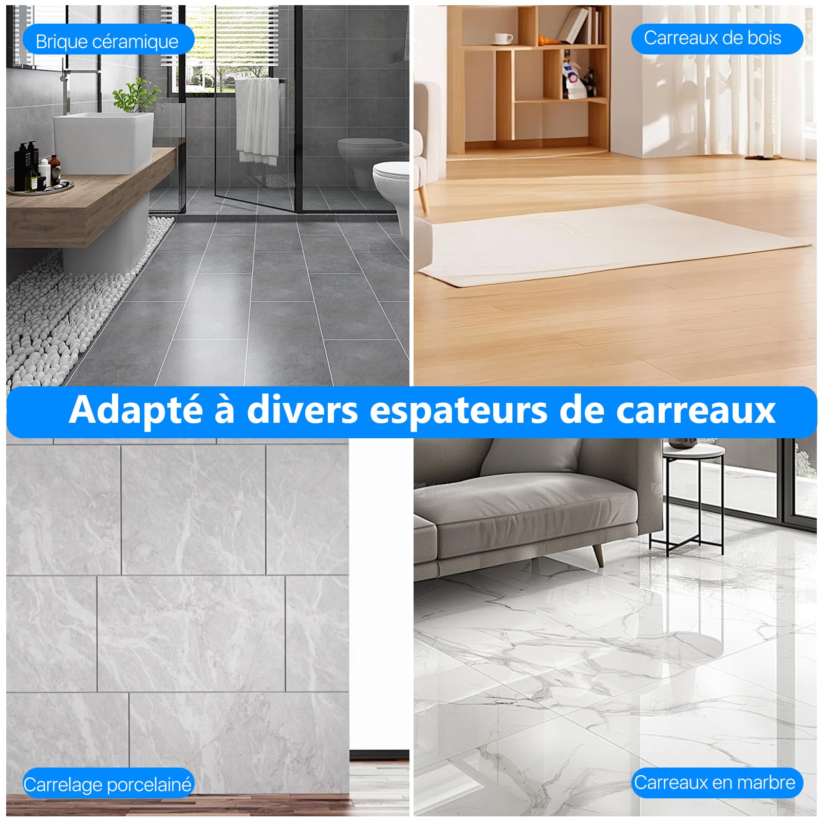 Clips de nivellement carrelage 1 mm (1/32") – Entretoises anti-défaut, contrôle précis des joints, 1100 pièces