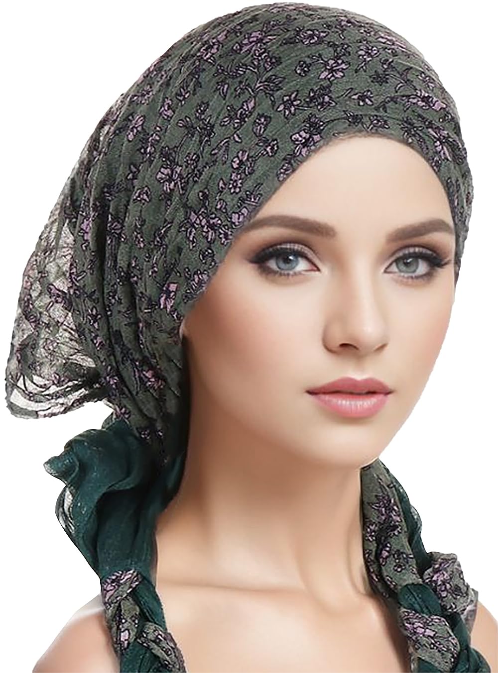 Ababalaya2 in 1 Floral Boho Headwear Hijab Scarf for Travel Soft Cotton Hemp Crepe Crinkled Head Wrap Turban for Woman