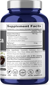 NusaPure Peruvian Black Maca Root, 750 mg, 200 Veg Capsules (Non-GMO, Vegan)