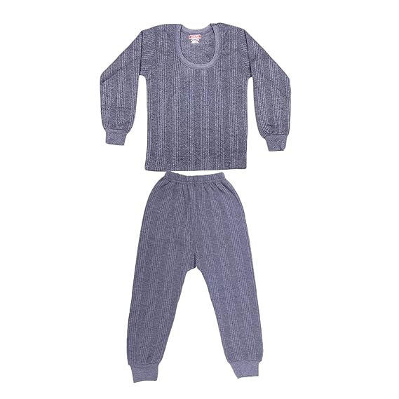 ZIMFIT Kids Thermal Winter Wear for Girls and Boys Round Neck Full Sleeve Top and Lower Set in Dark Grey