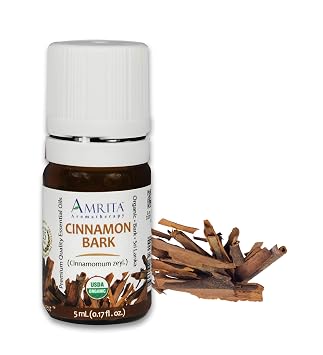Amrita Aromatherapy Organic Cinnamon bark Essential Oil, 100% Pure Undiluted Cinnamomum zeyl, Therapeutic Grade, Premium Quality Aromatherapy Oil, Tested & Verified 5ML 0.17 Fl. Oz