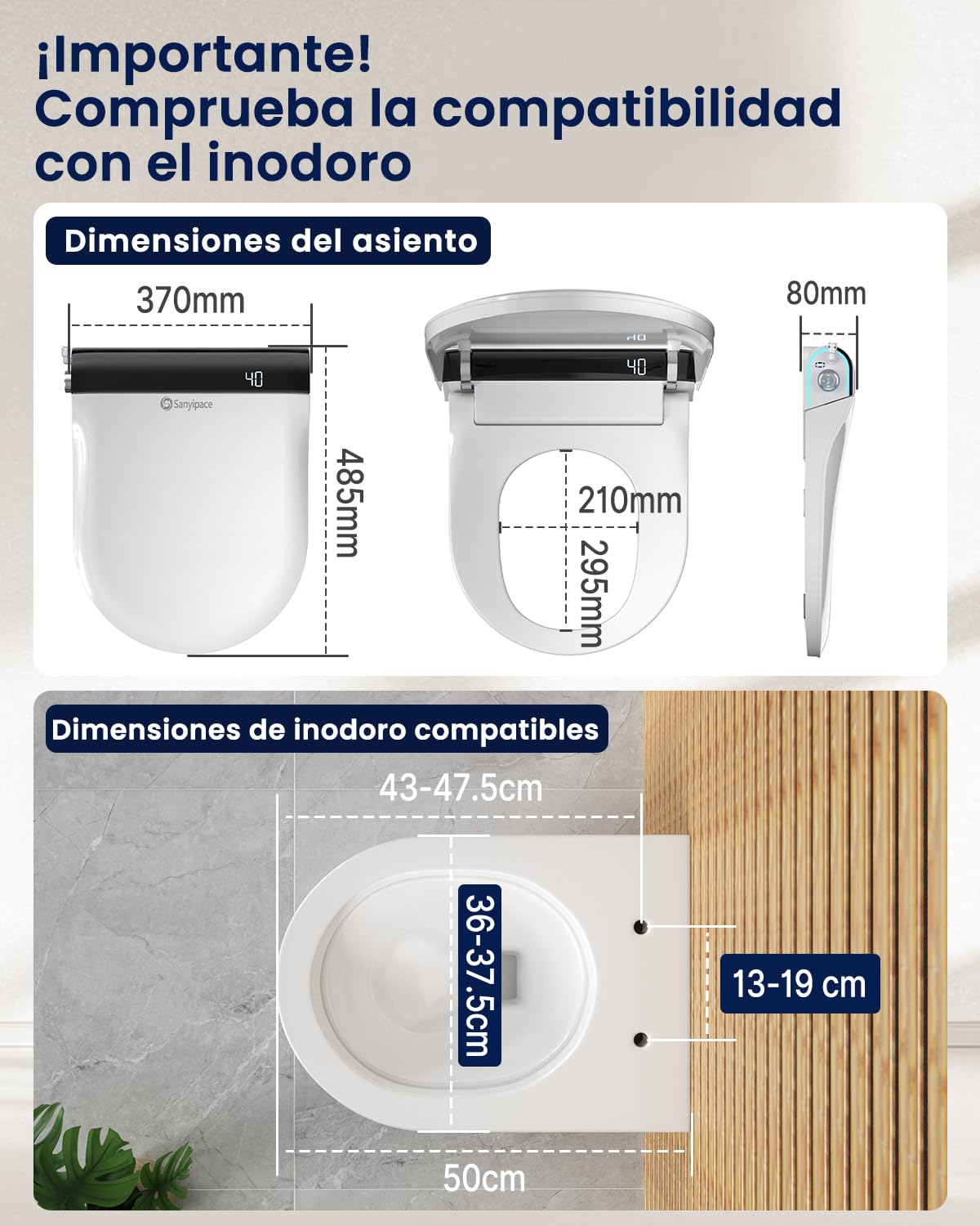 Tapa WC Japonesa Eléctrica Ultrafina 8cm - Asiento Inodoro Inteligente con Bidet Integrato, Calefactable, Apertura Automática, Agua Caliente, Secado & Mando, Tapas de Water con Luz Nocturna Forma U